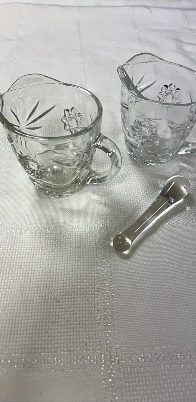 Clear Glass Creamer & Sugar Set with Spoon